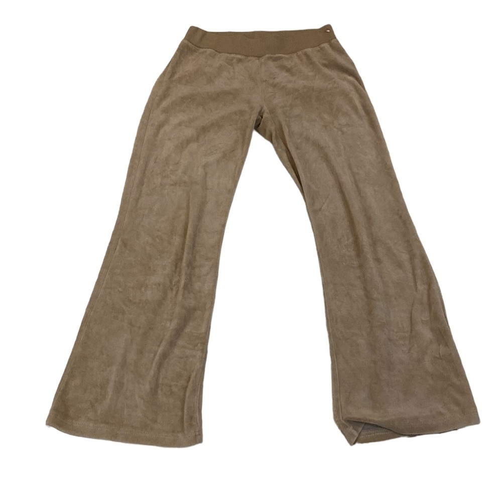 SIMPLY …by e Girls High Rise Velvet Flare Pants Color Tan Sz M Elastic Waistband